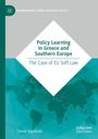 "Policy Learning in Greece and Southern Europe: The Case of EU Soft Law" steht über einer Weltkarte auf türkisem Hintergrund.