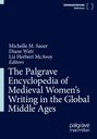 "The Palgrave Encyclopedia of Medieval Women's Writing in the Global Middle Ages" ist ein Buchcover mit blauer Hintergrundfarbe.
