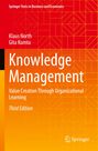 Text: "Springer Texts in Business and Economics, Klaus North, Gita Kumta, Knowledge Management, Value Creation Through Organizational Learning, Third Edition". Geometrisches Muster in Rot-Orange.