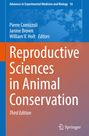 Blau-orangene Buchcover-Vorderseite, Titel "Reproductive Sciences in Animal Conservation", Springer-Logo unten.