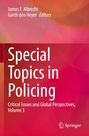 Buchcover mit dem Text „Special Topics in Policing“ vor einem abstrakt rosa-orangefarbenem Hintergrund.