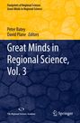 Gelber und blauer Hintergrund mit unregelmäßigem Muster. Texte: "Footprints of Regional Science", "Peter Batey", "David Plane", "Great Minds in Regional Science, Vol. 3".