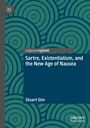 „Sartre, Existentialism, and the New Age of Nausea“ von Stuart Sim. Grüne Kreismuster auf dunklem Hintergrund.