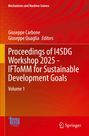 Oben steht "Mechanisms and Machine Science". Es folgt "Proceedings of I4SDG Workshop 2025 - IFToMM for Sustainable Development Goals, Volume 1". Zwei Editorennamen sind genannt. Links ist ein blaues Logo, rechts ein Springer-Logo. Der Hintergrund ist rot-orange.