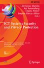 Titel: ICT Systems Security and Privacy Protection. Rote und orange Gestaltung mit einem abstrakten, kugelförmigen Logo.