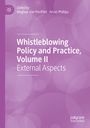 Text: "Whistleblowing Policy and Practice, Volume II: External Aspects." Lila Hintergrund mit weißem Text und einfachen Mustern.