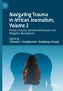 "Navigating Trauma in African Journalism, Volume 2," blaue Silhouette mit überlagerten Profilen zweier Gesichter.