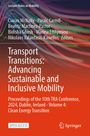Text: "Transport Transitions: Advancing Sustainable and Inclusive Mobility." Farbige, wellenartige Linien auf orangem Hintergrund.