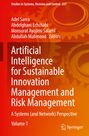 Text: "Artificial Intelligence for Sustainable Innovation Management and Risk Management. A Systems (and Network) Perspective. Volume 1." Rotes Zahnrad-Hintergrund, Springer-Logo.