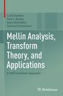Oben links stehen die Namen Carlo Bardaro, Paul L. Butzer, Ilaria Mantellini, Gerhard Schmeisser. Danach: Mellin Analysis, Transform Theory, and Applications - A Self-Contained Approach. Unten ist das Birkhäuser-Logo. Hintergrund grünlich mit geometrischen Mustern.