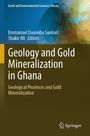 "Geology and Gold Mineralization in Ghana" steht groß in der Mitte. Bunte geometrische Muster im Hintergrund.