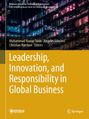 Titel: "Leadership, Innovation, and Responsibility in Global Business". Beige Hintergrund, modernes Gebäude oben.