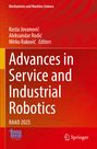 Text: Advances in Service and Industrial Robotics, RAAD 2025. Autoren: Kosta Jovanović, Aleksandar Rodić, Mirko Raković. Oben links "Mechanisms and Machine Science". Unten zwei Logos. Hintergrund in Rot-Orange.