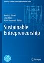 „Sustainable Entrepreneurship“ in großen Buchstaben, blaue technische Zeichnungen im Hintergrund, Logo unten.