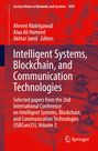 „Intelligent Systems, Blockchain, and Communication Technologies“ vor rotem Hintergrund mit Netz aus Kugeln und Stäben.