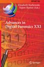 "Advances in Digital Forensics XXI" in weißem Text auf rotem Hintergrund, mit einem Logo in Blaugrün.