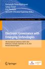 Titel: "Electronic Governance with Emerging Technologies". Konferenzdetails, Logos von Springer und La Trobe University.