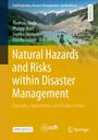 Text: "Natural Hazards and Risks within Disaster Management". Landschaft mit Bergen und Fluss im Hintergrund, Logos unten.