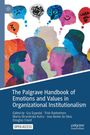 "The Palgrave Handbook of Emotions and Values". Bunte Silhouetten und Sprechblasen mit verschiedenen Symbolen und Gesichtern.