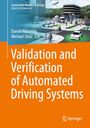 Titel: Validation and Verification of Automated Driving Systems. Illustration einer futuristischen Stadt mit autonomen Autos.