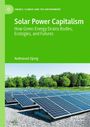 "Solar Power Capitalism" oben in Weiß auf Grün. Darunter Solarzellenfeld vor einem Hintergrund aus Bäumen.
