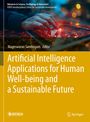 Titel: "Artificial Intelligence Applications for Human Well-being and a Sustainable Future". Hand über Tablet mit Lichtern.