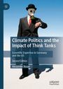 Titel: "Climate Politics and the Impact of Think Tanks". Person im Anzug mit Gasmaske und Aktenkoffer in Wüste.