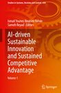 "AI-driven Sustainable Innovation and Sustained Competitive Advantage, Volume 1." Orange Hintergrund mit Zahnrädern.
