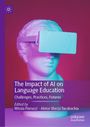 „The Impact of AI on Language Education“. Skulpturkopf trägt VR-Brille. Hintergrund in Blau und Violett.