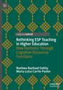 "Rethinking ESP Teaching in Higher Education" in Weiß und Orange auf grünem Hintergrund mit geometrischem Muster.