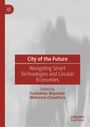 "City of the Future: Navigating Smart Technologies and Circular Economies" von Majumdar und Choudhury, roter Hintergrund.