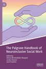„The Palgrave Handbook of Neuroinclusive Social Work“, bearbeitet von Hanna Bertilsdotter Rosqvist, Lesley Deacon, Jenni Guthrie. Zwei lilafarbene Hände halten ein Regenbogen-Unendlichkeitszeichen, Hintergrund in Pastellverlauf.