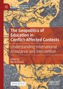 "The Geopolitics of Education in Conflict-Affected Contexts." Gelbe und graue abstrakte Kunst mit Text.