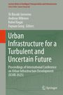 Text: "Urban Infrastructure for a Turbulent and Uncertain Future." Illustration: Konturen von Stadtgebäuden und ein Flugzeug.