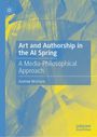 Buchtitel: Art and Authorship in the AI Spring. Untertitel: A Media-Philosophical Approach. Autor: Andrew McIntyre. Abstrakte gelbe und blaue Muster als Hintergrund.