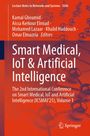 "Smart Medical, IoT & Artificial Intelligence" in weiß auf rotem Hintergrund, abstrakte Moleküldarstellung.