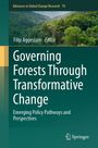 Titel: Governing Forests Through Transformative Change. Illustration: Dichte, grüne Waldlandschaft. Springer-Logo unten.