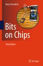 „Bits on Chips“ von Harry Veendrick. Dritte Edition. Smartphone, Mikrochip und Schaltkreise auf rotem Hintergrund.