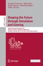 "Shaping the Future through Simulation and Gaming." Oben rote Namen, Logo unten mit Springer-Schachfigur, Texte zu ISAGA 2025.