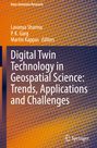 Titel: Digital Twin Technology in Geospatial Science: Trends, Applications and Challenges. Strukturierter, blauer Hintergrund.