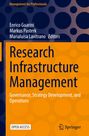 "Research Infrastructure Management: Governance, Strategy Development, and Operations", blaue Kreise, oranger Hintergrund.