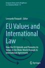 Titel: "EU Values and International Law". Untertitel: "How the EU Upholds and Promotes its Values". Grüntöne, Springer-Logo.