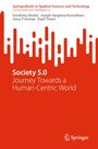 Buchtitel: "Society 5.0: Journey Towards a Human-Centric World". Rotes und weißes Design mit abstraktem Muster.