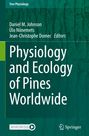 „Physiology and Ecology of Pines Worldwide“ auf grüner Baumrindenstruktur, Autoren: Daniel M. Johnson et al. Springer-Logo.