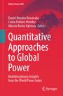 Titel: Quantitative Approaches to Global Power. Autoren: Daniel Morales Ruvalcaba, Carlos Pulleiro Méndez, Alberto Rocha Valencia. Roter Hintergrund mit Weltkarte.