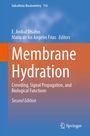 Buchtitel: "Membrane Hydration". Untertitel: "Crowding, Signal Propagation, and Biological Functions". Oben blau. Unten orange.