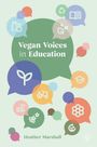 "Vegan Voices in Education" steht zentral in einem großen, grünen Sprechblasenfeld. Darunter der Name Heather Marshall.
