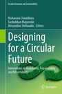 "Designing for a Circular Future" zeigt einen grünen Hintergrund mit einem Recycling-Symbol aus Gras.