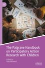 "The Palgrave Handbook on Participatory Action Research with Children," Menschen diskutieren über Papiere auf dem Boden.