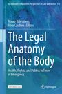 "The Legal Anatomy of the Body" und "Health, Rights, and Politics in Times of Emergency" auf blauem Hintergrund.